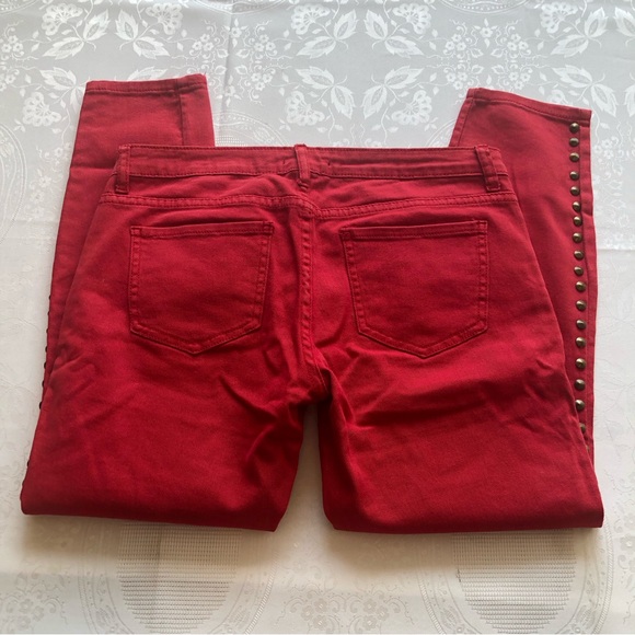 Forever 21 Women’s Size 30 Red Studded Capri Jeans Pants Stretchy Skinny Fit - Picture 15 of 16
